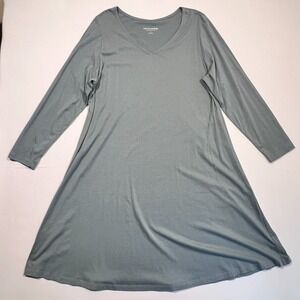 Soft Surroundings T-Shirt Dress Shift Midi Long Sleeve Sage Green Gray Size 1X